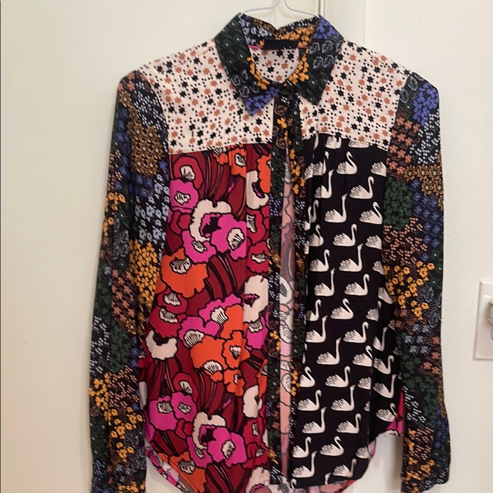 Colorful Patchwork Button-Up Shirt